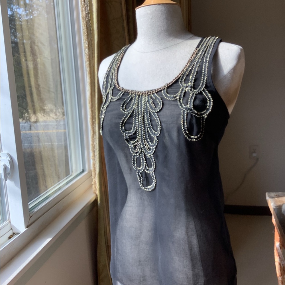 Black and Gold Embroidered Tank Top